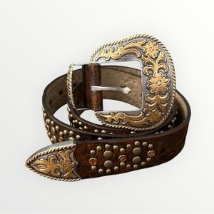 Distressed Studded Brown Leather Western Belt